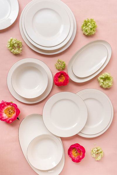 Soley Ceyda | Gümüş Kenarlı 24 Parça 6 Kişilik Porselen Yemek Takımı