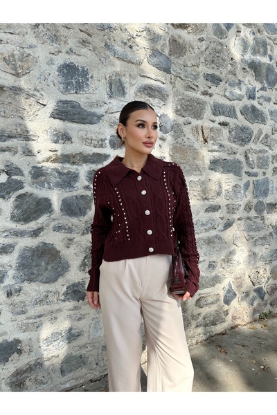 ikomteks Stone Glitter Stylish Knitwear Cardigan