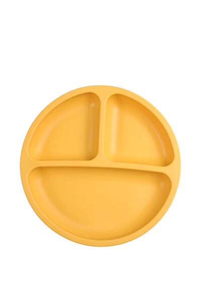 NO BRAND Food-grade silicone baby set, 3 pieces - plate, fork and cup with straw - Mustard yellow