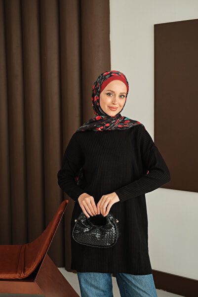 LOCCO Women's Self-Patterned Knitwear Tunic Black