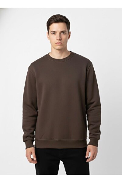 assef Unisex Relax Fit Comfortable Cut Cotton Soft Textured Fleece Inside Crew Neck Sweatshirt