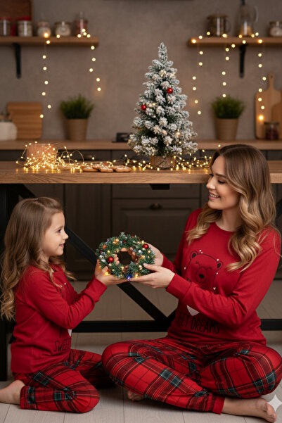 ELİTOL Thermal Plaid Sweet Dreams Mother-Daughter Pajama Set