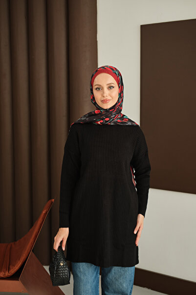 LOCCO Women's Self-Patterned Knitwear Tunic Black