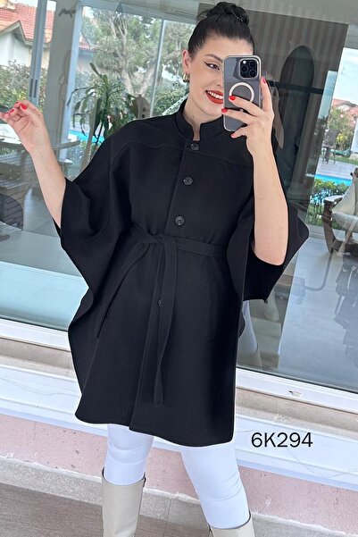 İnce Topuk Belden Tie-Up Poncho 6K294