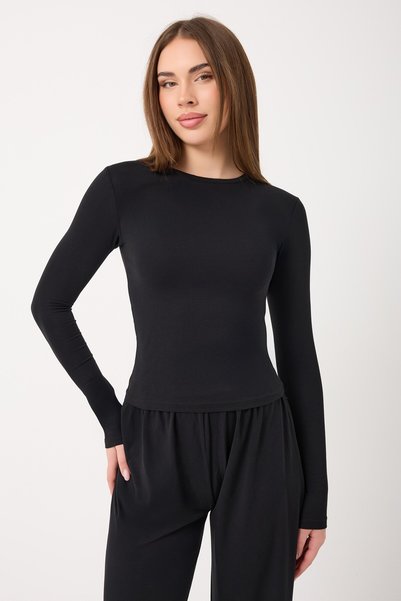 Zoor Ultra Soft Combed Modal Round Neck Blouse Black