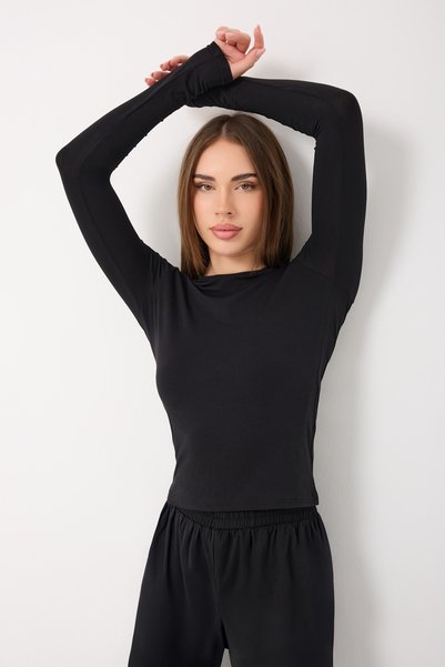 Zoor Ultra Soft Combed Modal Round Neck Blouse Black