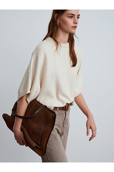 Dilvin 10843 Πλεκτό πουλόβερ με μανίκια με μείγμα μαλλί-εκρού