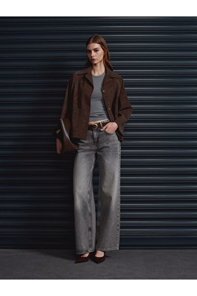 Dilvin 60777 Pocketed Suede Jacket-Brown