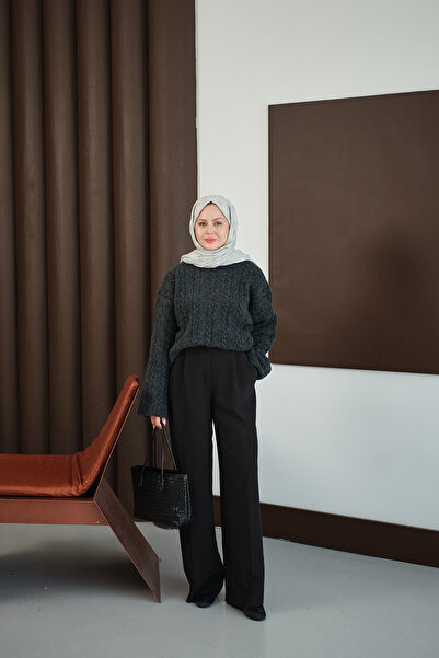 LOCCO Women's Knitted Patterned Knitwear Tunic Black