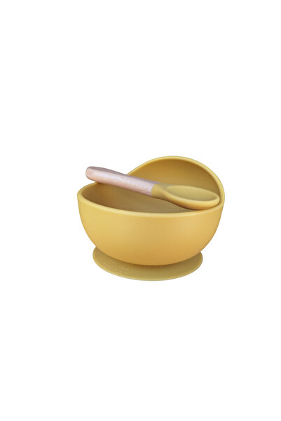 NO BRAND Silicone baby tableware set, 5 pieces – Mustard yellow - BPA free