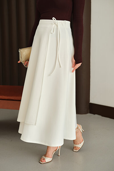 LOCCO Γυναικεία φούστα με λεπτομέρεια κορδέλας Λευκή