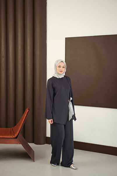 LOCCO Γυναικείο Σετ Κασκόλ με Λεπτομέρεια Φουλάρι Καπνιστό