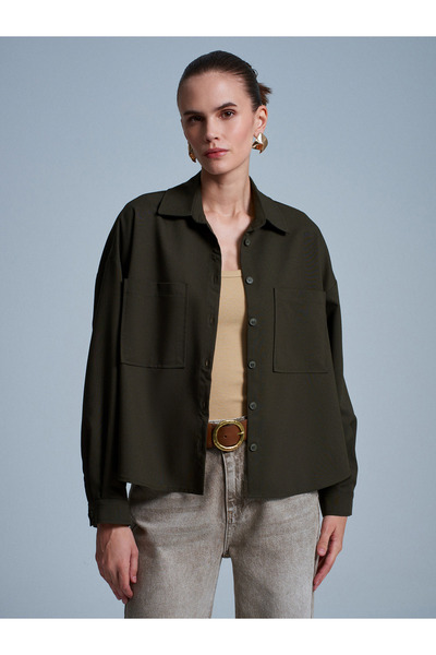 Dilvin 50522 Oversized Shirt-Khaki