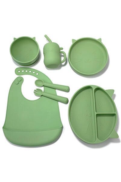 Pitikot Pitikot® Complete Children's Tableware Set – 7 Pieces Made of Food-Grade Silicone, Kitty Pattern