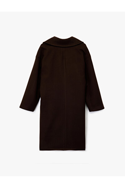 Koton Long Sleeve Buttoned Double Breasted Long Cashmere Coat with Pockets