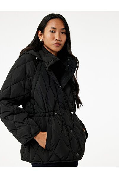 Koton Buttoned Long Sleeve Water Repellent K Hooded Quilted Puffer Jacket with Pockets