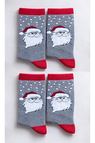 shefox 4 Pairs Women's Towel Christmas Santa Claus Patterned Christmas New Year Socks