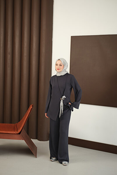 LOCCO Γυναικείο Σετ Κασκόλ με Λεπτομέρεια Φουλάρι Καπνιστό