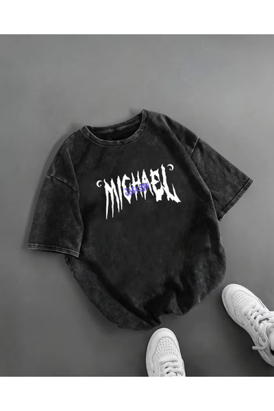 Touz Moda Micheal Printed Washed Vintage Unisex Oversized T-Shirt