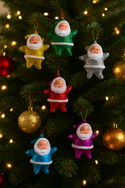 MELT PASTRY&KITCHEN Noel Baba Figürlü Renkli Yılbaşı Çam Ağacı Süsü 6'Lı Yeni...