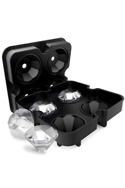 Optim Solution Silicone Ice Cube Mold, 4 XL Diamond Molds, Food-Grade Silicone, 13x13 cm, Black