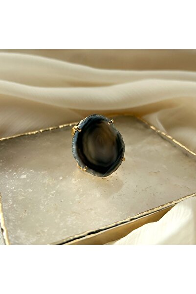 Moonlight Jewelry Gold Volcano Adjustable Ring - Agate