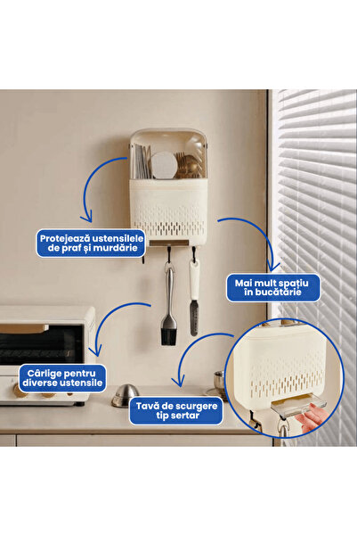 OferteTop Wall Mounted Kitchen Utensil Holder with Hooks and Water Drainage System