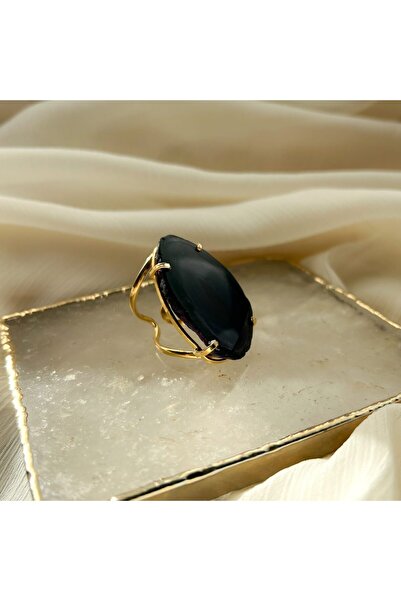 Moonlight Jewelry Gold Diamond Beach Adjustable Ring – Black Agate