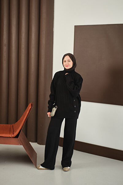 LOCCO Γυναικείο Σετ Πλεκτό με Κουμπιά Μαύρο