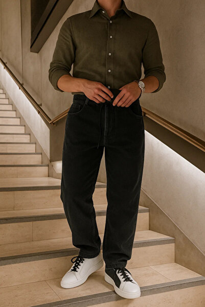 comstar Ανδρικό παντελόνι Jogger με ελαστική μέση, φαρδύ μαύρο παντελόνι