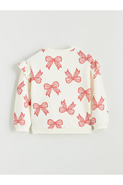 LC Waikiki Baby Ecru Crew Neck Patterned Baby Girl Sweatshirt