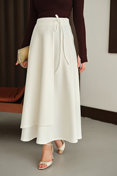 LOCCO Γυναικεία φούστα με λεπτομέρεια κορδέλας Λευκή