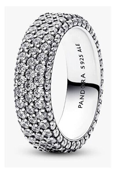 Pandora Ring with three rows of Pave Zirconia style elements in 925 Silver - 54