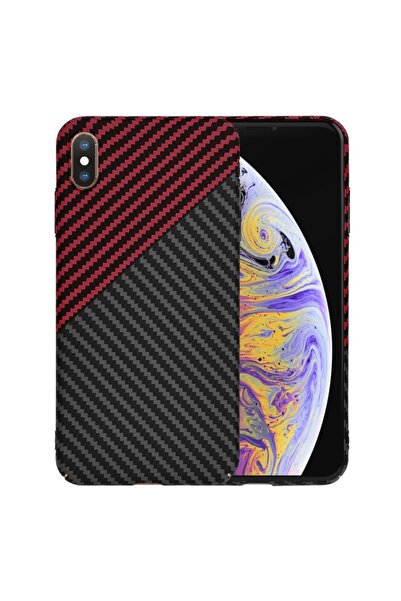 SKYDDAR INNOVATION Case for IPhone XS Max, carbon texture, Carbonite FiberShell, sticker set, Dark Red