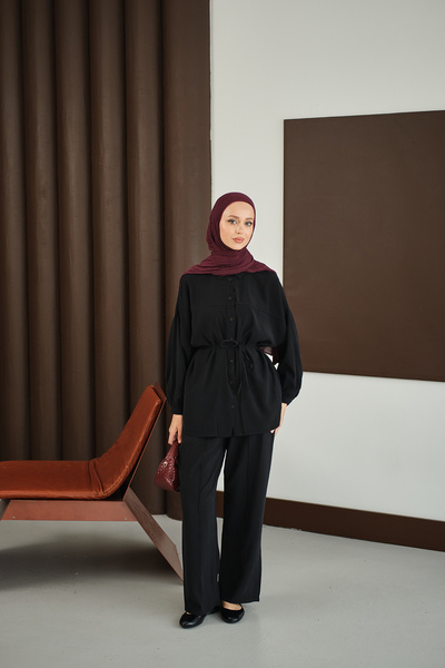 LOCCO Set dublu pentru femei cu legătură în talie, negru