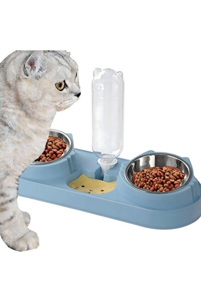 Optim Solution Bol dublu pentru câini și pisici cu dozator de apă, 3 compartimente, PP + oțel inoxidabil, 39 x 8 cm,