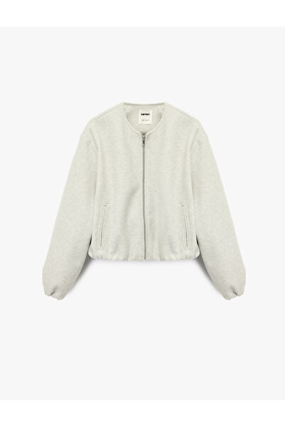 Koton Каше Бомбер Куртка Кроп Велосипедний комір На блискавці З кишенями З довгими рукавами