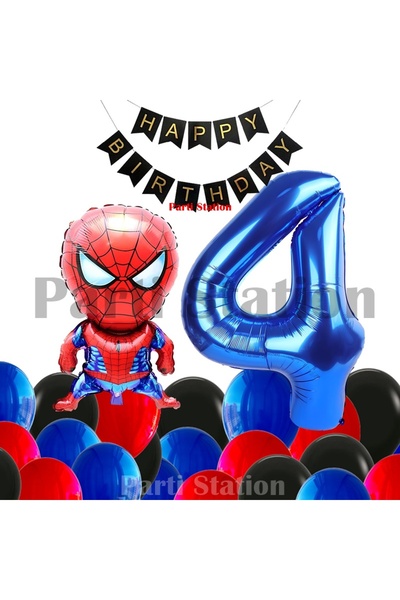 Parti Station Spider-Man 4 Year Old Balloon Set Spider-Man Concept Birthday B...