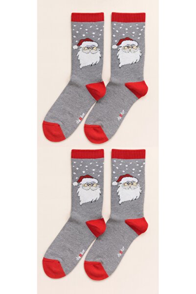 shefox 4 Pairs Women's Towel Christmas Santa Claus Patterned Christmas New Year Socks
