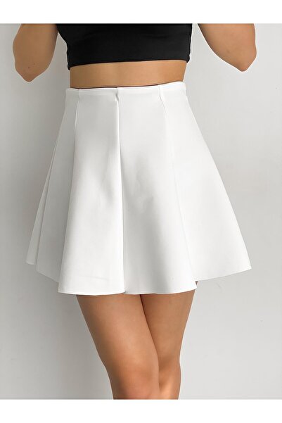 LACHT Fusta mini albă pentru femei cu talie elastică