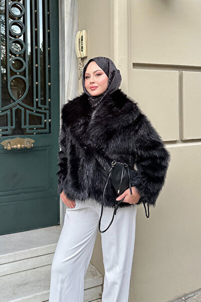 LOCCO Дамско палто с колан и детайли Sim, черно