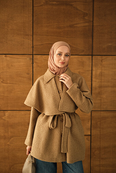 LOCCO Palton de pluș pentru femei cu pelerină de umăr din nurcă