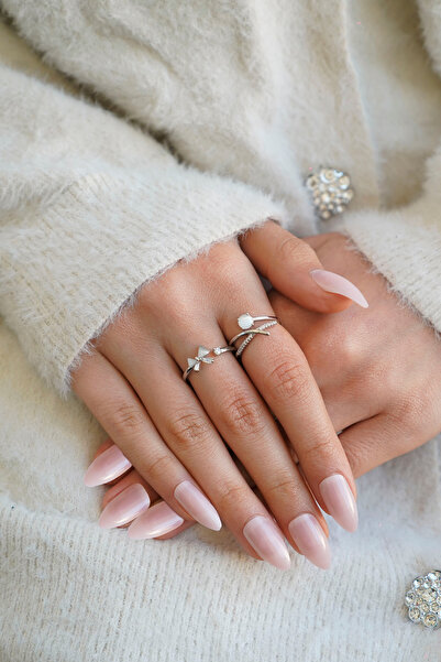 The Collection Set of 2 Modern Bow and Solitaire Detailed Form Vip Silver Rings