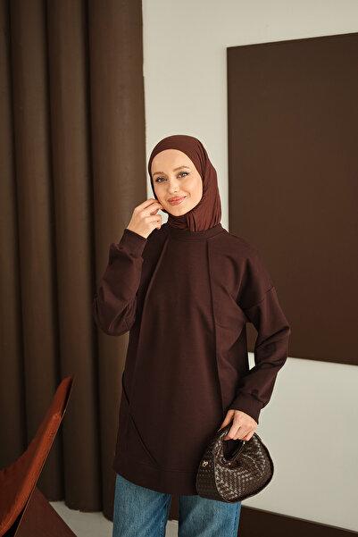 LOCCO Women's Front Stitch Detail Tunic Brown