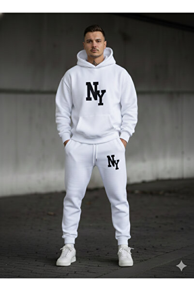 NİCE Три нитки, компактний капюшон, бавовняна підкладка, NY NewYork, принт, преміум, оверсайз, спортивний костюм