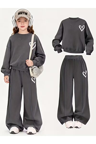 buendiakids Kız/Erkek Çocuk Antrasit Minimal Kalp Baskılı Çımalı Bisiklet Yak...