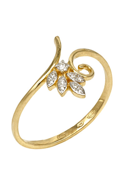 Gold Inel Aur de 14K cu Diamante în formă de frunză