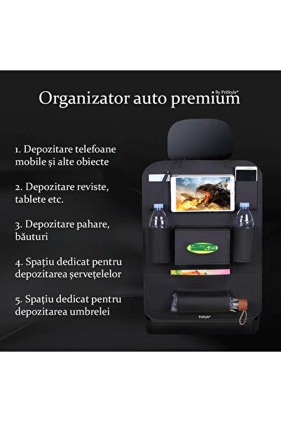 PriStyle Multifunctional Car Seat Back Organizer, Premium Eco-Leather, PriStyle®