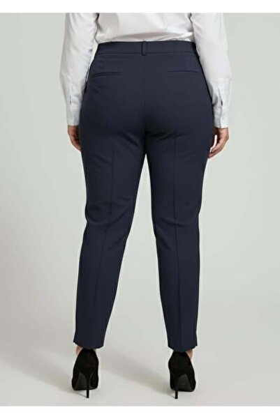 RMG Front Corded Fabric Large Size Fabric Trousers Navy Blue