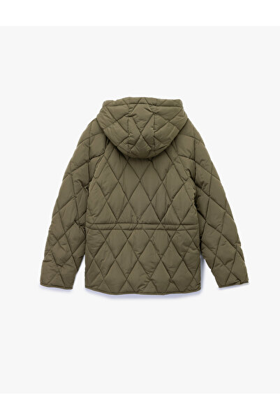 Koton Αδιάβροχο παλτό με κορδόνια στη μέση, μακρυμάνικο με τσέπες, καπιτονέ φουσκωτό παλτό K με κουκούλα